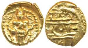 Vijayanagar Empire, Venkitapati Raya III, Gold ½ Pagoda, 1.70g, obv. Tirupati Balaji / Ven