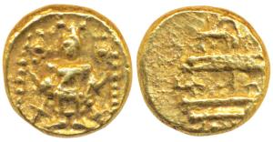 Vijayanagar Empire, Venkitapati Raya III, Gold Pagoda, 3.40g, obv. Tirupati Balaji / Venka