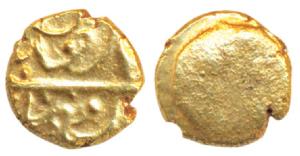 Muhammad Adil Shah (CE 1627-1656), Gold Fanam, 0.34g, found near a public school in Krishn