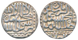 Akbar, Silver Rupee, 11.4g, Shahr Anharwala Patan Mint, AH 986, Kalima type, legend within