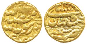 Shah Jahan, Gold Mohur, 10.83g, Kashmir Mint, RY 18, legend within square area, complete m