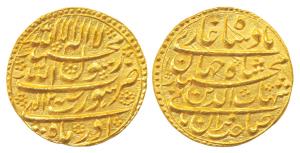 Shah Jahan, Gold Mohur, 10.95g, Surat Mint, Month Azar, RY 2, complete die impression on b