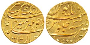 Aurangzeb, Gold Mohur, 10.97g, Khujista Bunyad Mint, AH 1100/32 (KM 315.30). Spectacular h