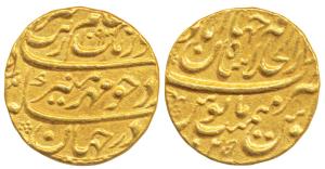 Aurangzeb, Gold Mohur, 10.86g, Dar-ul-Khilafat Shahjahanabad Mint, AH 1093/25 (KM 315.42).