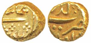 Alamgir II (AH 1167-1173; 1754-1759 AD), Gold Pagoda, 3.32g, Imtiyazgarh Mint (KM 468.1). 