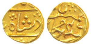 Gold Rupee or 1/15 Mohur, 0.78g, in the name of Shah Alam II, Surat Mint, RY 46, privy mar