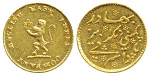 Gold ¼ Mohur (Ashrafi), 2.88g, obv. a lion holding a crown in its hand to left, rev. Persi