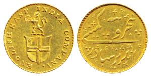 Gold Rupees 5 or 1/3 Mohur, 3.87g, obv. company arms with a lion holding the crown, No Dat