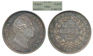 William IV, Silver Rupee, 1835, Calcutta Mint, F raised (Prid 38, KM 450). Graded by PCGS 