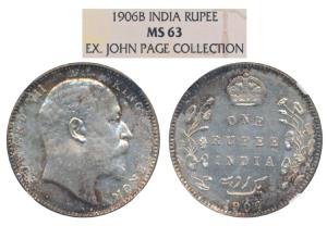 Edward VII, Silver Rupee, 1906, Bombay Mint, B incuse, (Prid 315). Graded by NGC MS63.