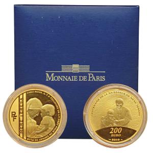 France, Mother Teresa, Gold 200 Euros, 1 Ounce, 31.1g, 2010, Mother Teresa holding a child