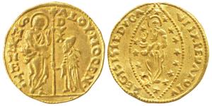 Italy, Venice, Gold Venitian Ducat, 3.35g, obv. Saint Marco standing right, presenting ban