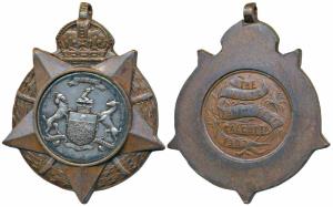 Silver center and Copper Medal, Lord Minto, obv. viceroy coat of arms surmounted by a crow