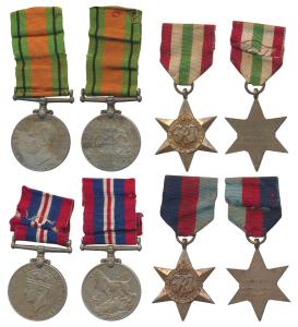 Group of 4, George VI, Defense Medal, War Medal, Italy Star & 1939-1945 star awarded to F-