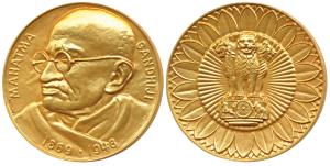 Mahatma Gandhi, Gold Medal, 27.8g, obv. bust of Gandhiji with date 1869-1948 at the side, 