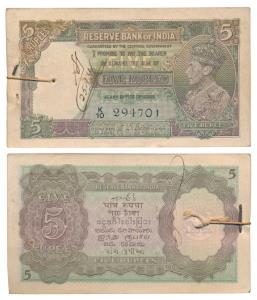 George VI, Rupees 5 bundle, 1st issue, 1944, signed C. D. Deshmukh, the bundle includes th