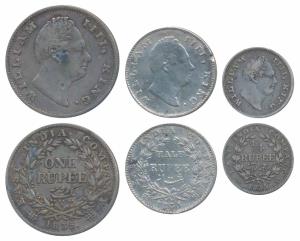William IV, set of 3, Silver Rupee, ½ & ¼, 1835, the first and second with no initials, th