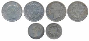 Victoria Queen, Silver ¼ Rupee, 1840, continuous legend; Silver ½ Rupee (2), 1840, continu