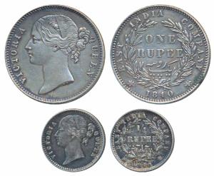 Victoria Queen, Silver Rupee and ¼, 1840, divided legend, WW raised. Very Fine+. (2)