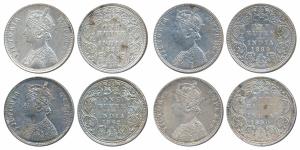 Victoria Queen, Silver Rupee, 1862; Victoria Empress, Silver Rupee (3), 1885, 1889, 1890. 
