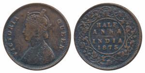 Victoria Queen, Copper ¼ Anna, 1875, Calcutta Mint, (Prid 609). Fine+.
