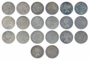 Victoria Empress, Silver 2 Annas (10), 1883,1885, 1886, 1887, 1888, 1890, 1896, 1897,1898,