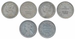 Victoria Queen and Empress, Silver ¼ Rupee (3), 1876, Bombay Mint, A / I, No mint mark (Pr