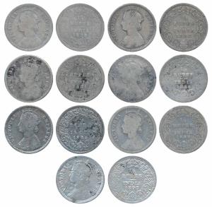 Victoria Empress, Silver ¼ Rupee (7), 1878, 1881, 1883, 1884, 1886, 1888 & 1893. Fine. (7)