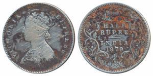 Victoria Empress, Silver ½ Rupee, 1879, Calcutta Mint, A / I / C incuse (Prid 263). Scratc