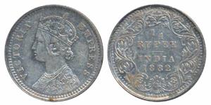 Victoria Empress, Silver ¼ Rupee, 1882, Calcutta Mint, C / II / C incuse (Prid 387). About