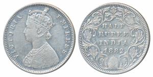 Victoria Empress, Silver ½ Rupee, 1882, Bombay Mint, A / II / dot, (Prid 291). Very Fine.