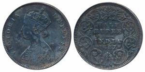 Victoria Empress, Silver ½ Rupee, 1887, Calcutta Mint, A / I / C incuse (Prid 271). Very F