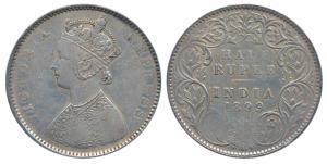 Victoria Empress, Silver ½ Rupee, 1899, Bombay Mint, A / I / B incuse, Inverted ‘B’ (Prid 