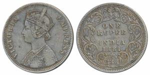 Victoria Empress, Silver Rupee, 1881, Calcutta Mint, A / I / C incuse (Prid 119). Very Fin