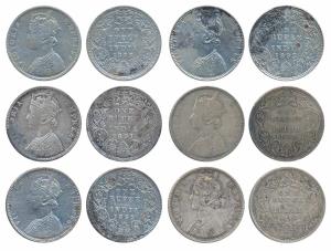 Victoria Empress, Silver Rupee (6), 1888, 1891, 1892, 1893, 1898 & 1901. Fine+ to mostly A