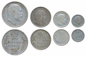 Edward VII, set of 4, Silver Rupee, ½, ¼ and 2 Annas, 1905. Fine+ to Very Fine+. (4)