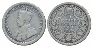 George V, Silver ¼ Rupee, 1911, Calcutta Mint (Prid 440). Fine.