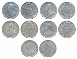 George V, Silver ½ Rupee (5), 1913, 1918 & 1919, Bombay Mint (Prid 337, 342, 343 ); 1915 &