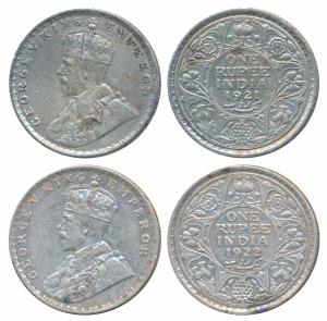George V, Silver Rupee (2), 1921, Bombay Mint (Prid 227); 1922, Bombay Mint (Prid 228). Th