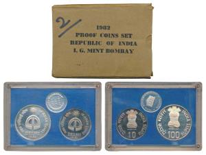 1982 Proof Set, IX Asian Games Delhi, set of 2, Rupees 10 and 100. In near immaculate cond