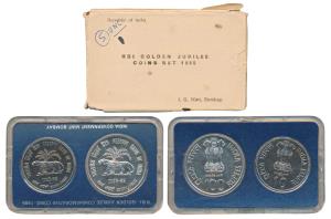 1985 Uncirculated Set, Golden Jubilee of the Reserve Bank of India, set of 2, Rupees 10 an