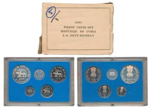 1985 Proof Set, Golden Jubilee of the Reserve Bank of India, set of 4, 50 paise to Rupees 