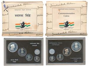 1989 Proof Set, Jawaharlal Nehru Centenary, set of 4, Rupee 1 to 100. Within original pack