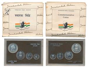 1989 Proof Set, Jawaharlal Nehru Centenary, set of 4, Rupee 1 to 100. In near immaculate c