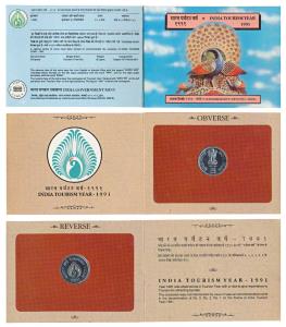 1991 Uncirculated Set, India Tourism Year, set of 1, Rupees 5. In immaculate condition, wi