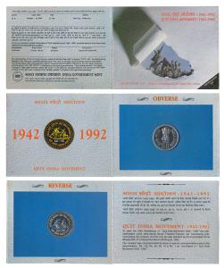 1992 Uncirculated Set, Quit India Movement, set of 1, Rupees 50. In immaculate condition, 