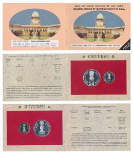 2000 Proof Set, Golden Jubilee of Supreme Court of India, set of 2, Rupees 2 and 50. In im