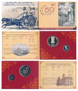 2004 Proof Set, 150 Years of India Post, set of 2, Rupee 1 and 100. In immaculate conditio