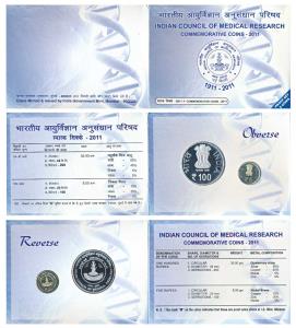 2011 Proof Set, Indian Council of Medical Research, set of 2, Rupees 5 and 100. In immacul