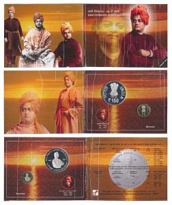 2013 Proof Set, 150th Birth Anniversary of Swami Vivekananda, set of 2, Rupees 5 and 150. 